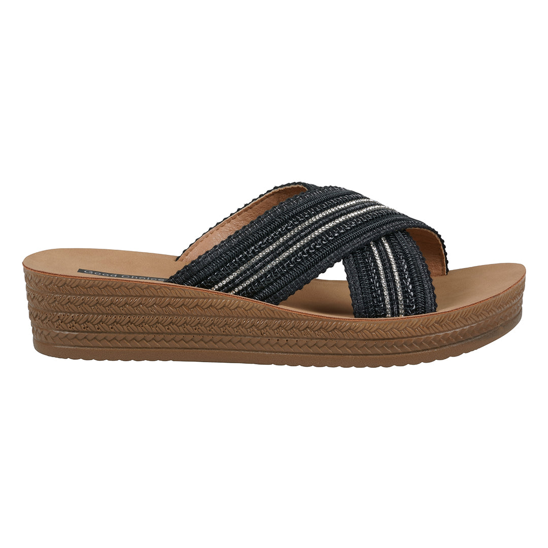 Women's Robyn Black Embellished Cross Strap Sandals