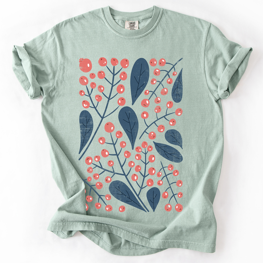 Red Berry and Leaf Botanical, Vintage Boho, Nature, Comfort Colors T-Shirt