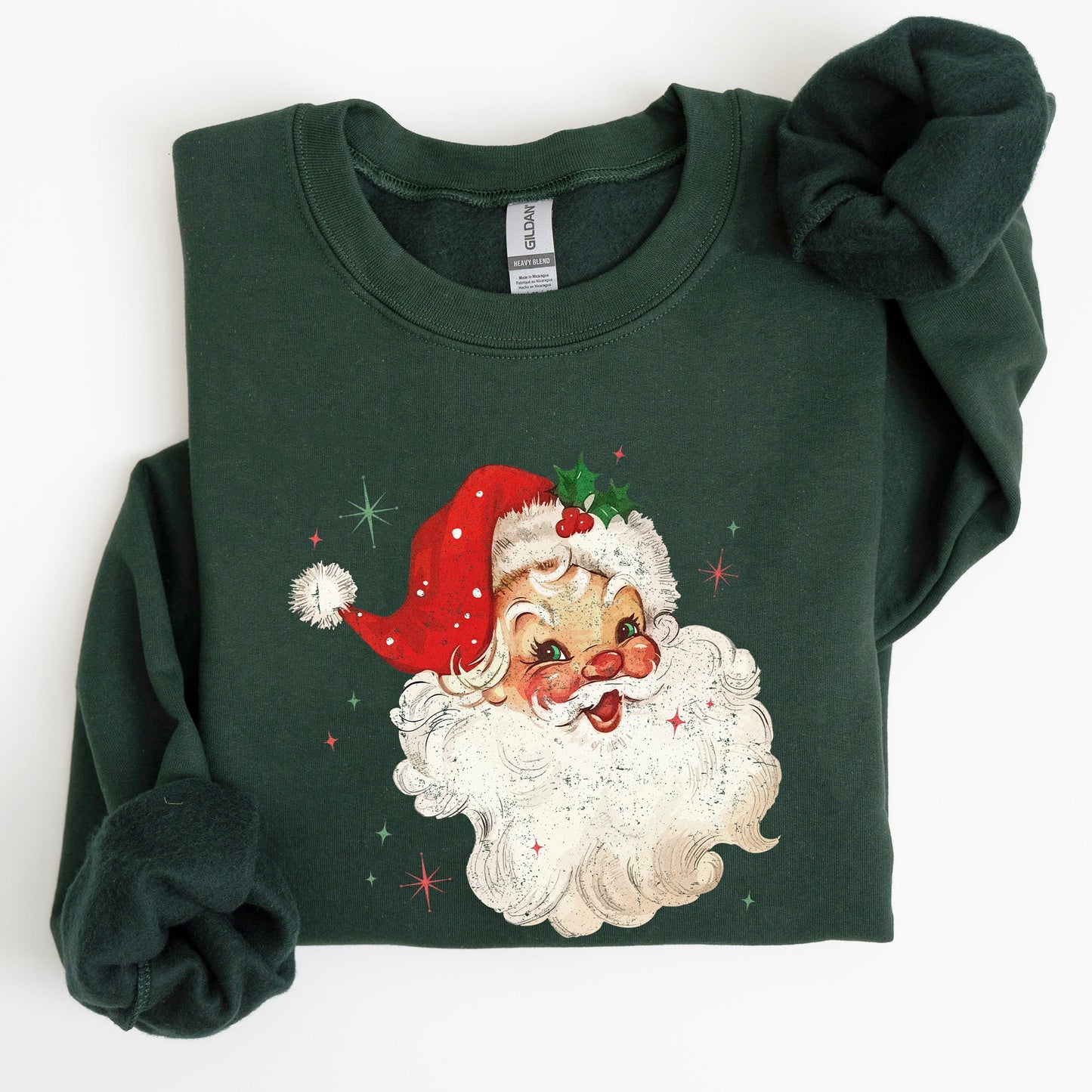 Red Retro Santa Claus, Christmas Vintage Classic, Snow, Xmas Sweatshirt
