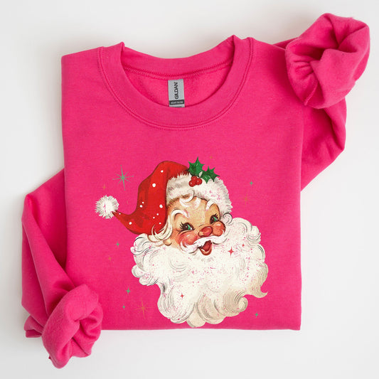 Red Retro Santa Claus, Christmas Vintage Classic, Snow, Xmas Sweatshirt