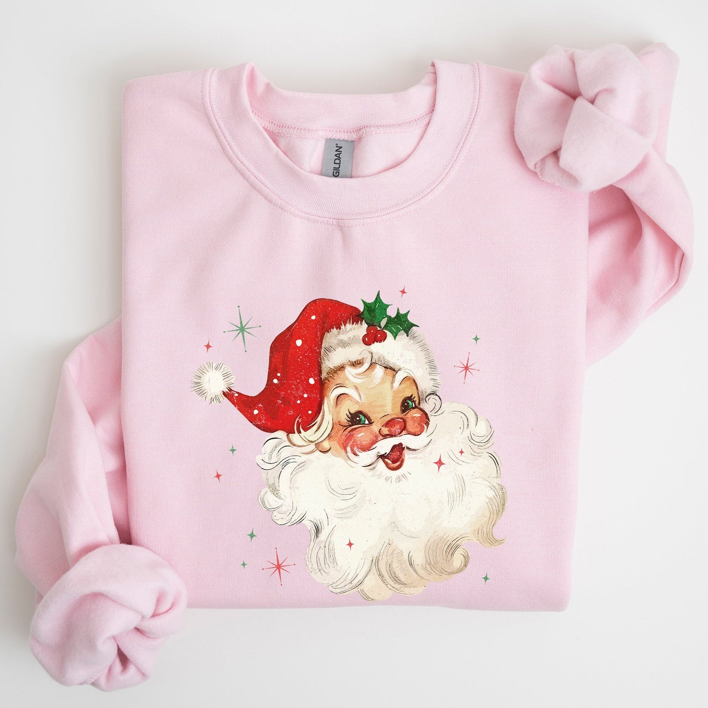 Red Retro Santa Claus, Christmas Vintage Classic, Snow, Xmas Sweatshirt