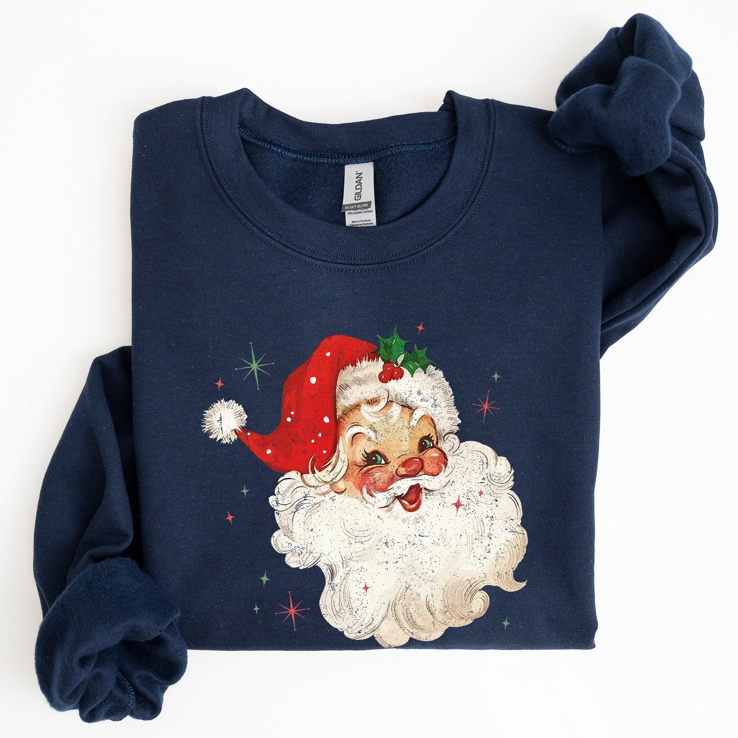 Red Retro Santa Claus, Christmas Vintage Classic, Snow, Xmas Sweatshirt