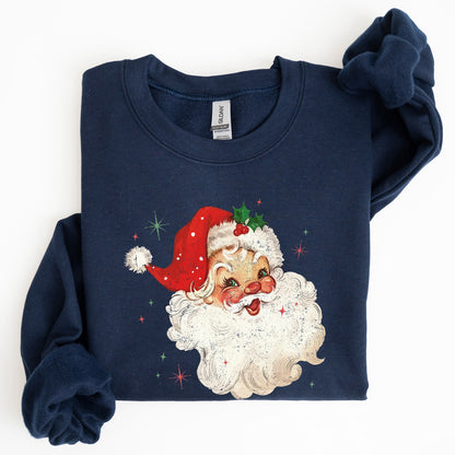 Red Retro Santa Claus, Christmas Vintage Classic, Snow, Xmas Sweatshirt