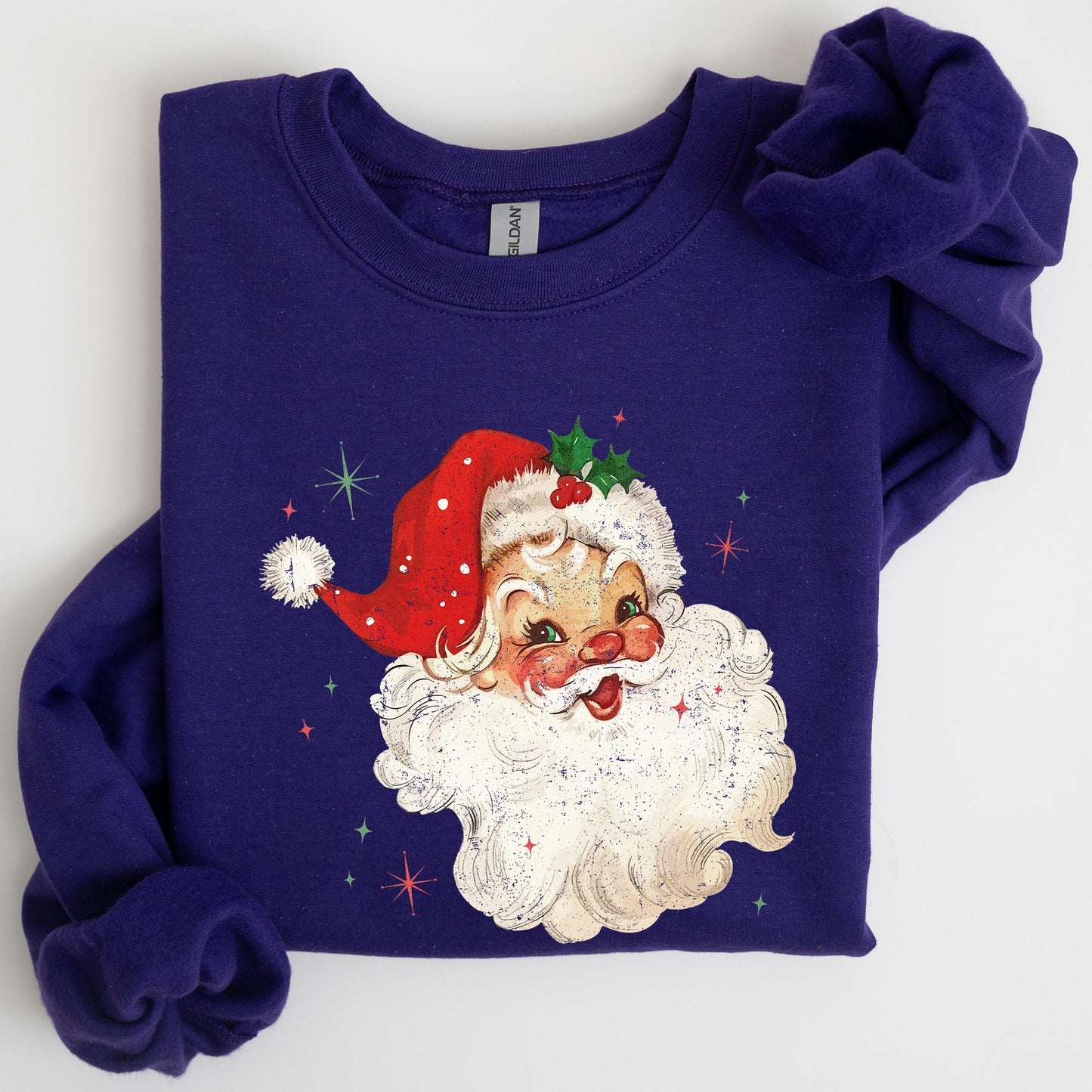 Red Retro Santa Claus, Christmas Vintage Classic, Snow, Xmas Sweatshirt