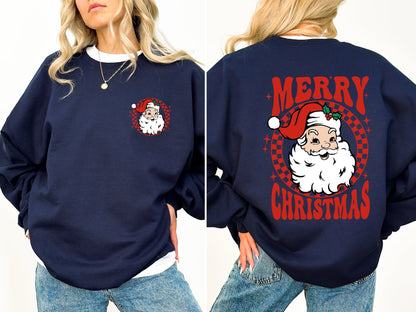Retro Santa Checkered, Front and Back, Merry Christmas, Winter, Snow, Xmas Sweatshirt