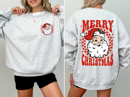 Retro Santa Checkered, Front and Back, Merry Christmas, Winter, Snow, Xmas Sweatshirt