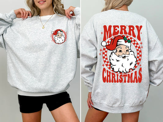 Retro Santa Checkered, Front and Back, Merry Christmas, Winter, Snow, Xmas Sweatshirt