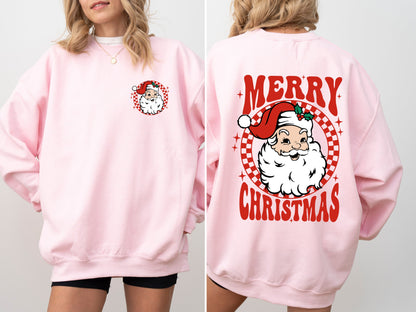 Retro Santa Checkered, Front and Back, Merry Christmas, Winter, Snow, Xmas Sweatshirt