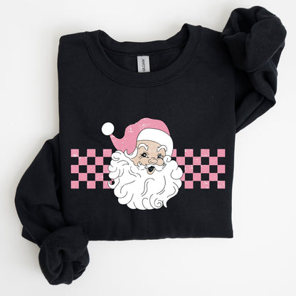 Retro Santa Checkered, Pink, Christmas, Winter, Snow, Xmas Sweatshirt