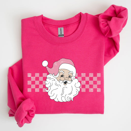 Retro Santa Checkered, Pink, Christmas, Winter, Snow, Xmas Sweatshirt