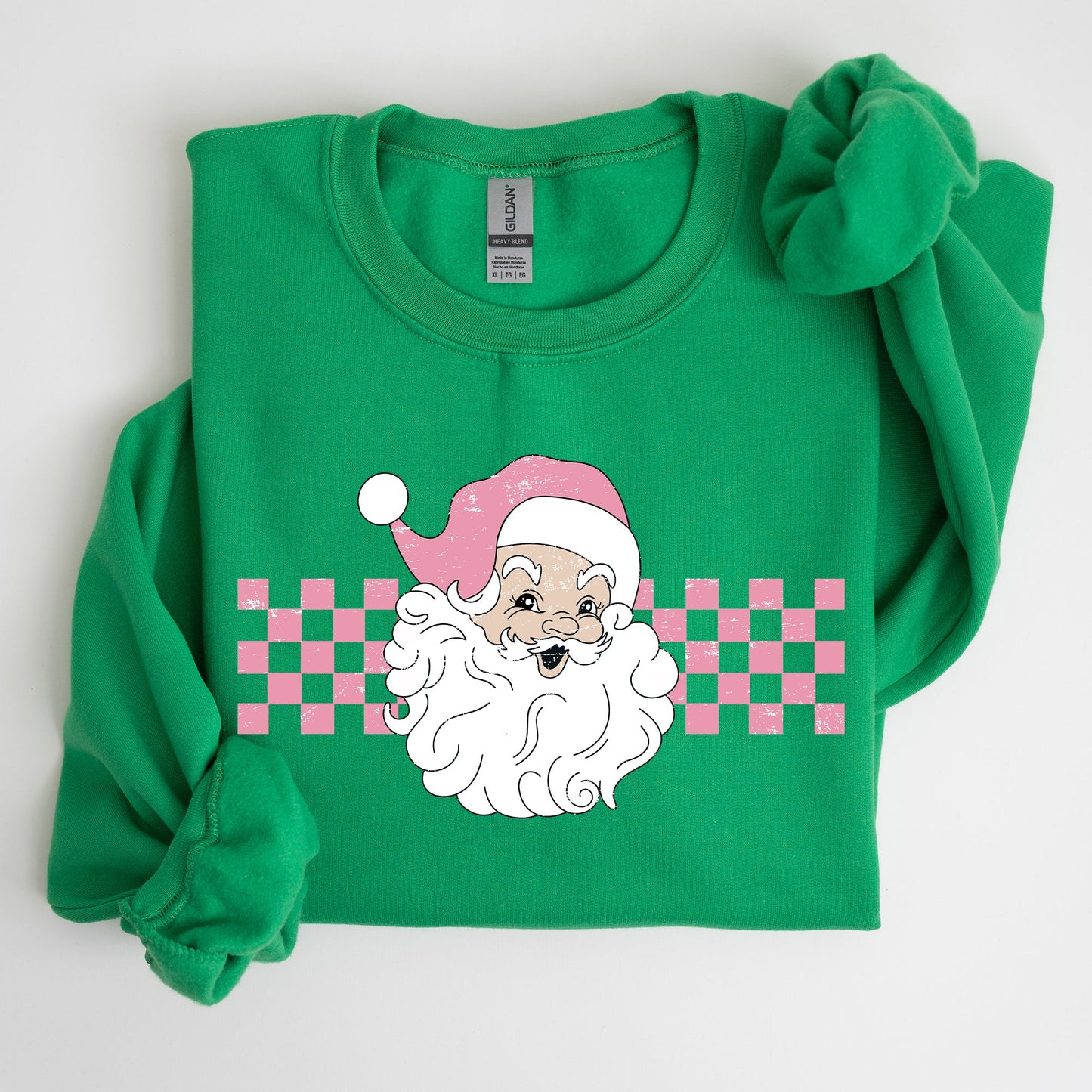 Retro Santa Checkered, Pink, Christmas, Winter, Snow, Xmas Sweatshirt