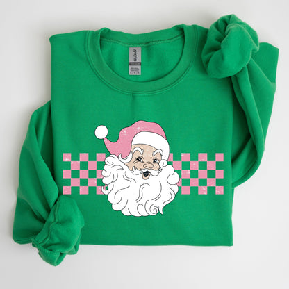 Retro Santa Checkered, Pink, Christmas, Winter, Snow, Xmas Sweatshirt