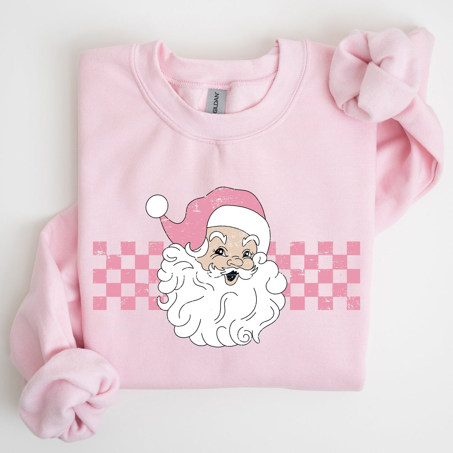 Retro Santa Checkered, Pink, Christmas, Winter, Snow, Xmas Sweatshirt