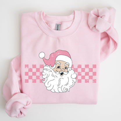 Retro Santa Checkered, Pink, Christmas, Winter, Snow, Xmas Sweatshirt