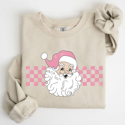 Retro Santa Checkered, Pink, Christmas, Winter, Snow, Xmas Sweatshirt