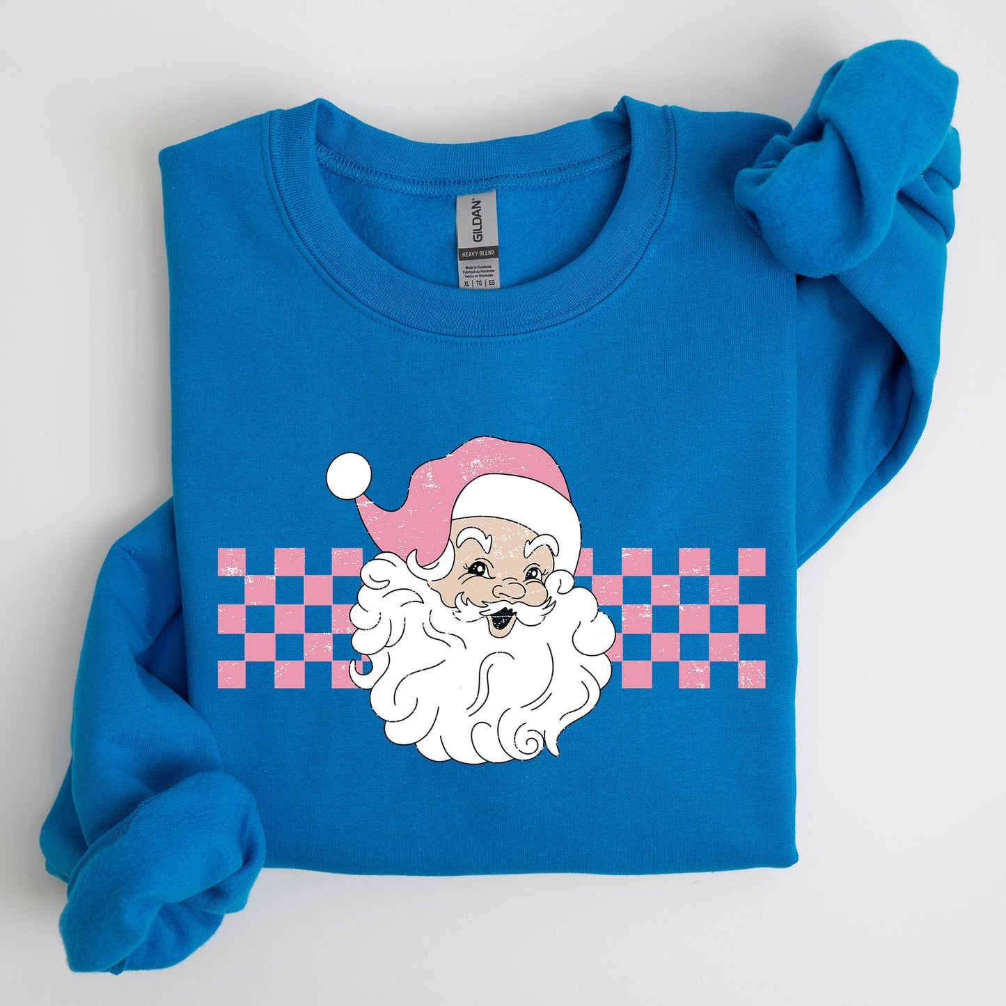 Retro Santa Checkered, Pink, Christmas, Winter, Snow, Xmas Sweatshirt