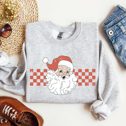 Retro Santa Checkered, Red, Christmas, Winter, Snow, Xmas Sweatshirt