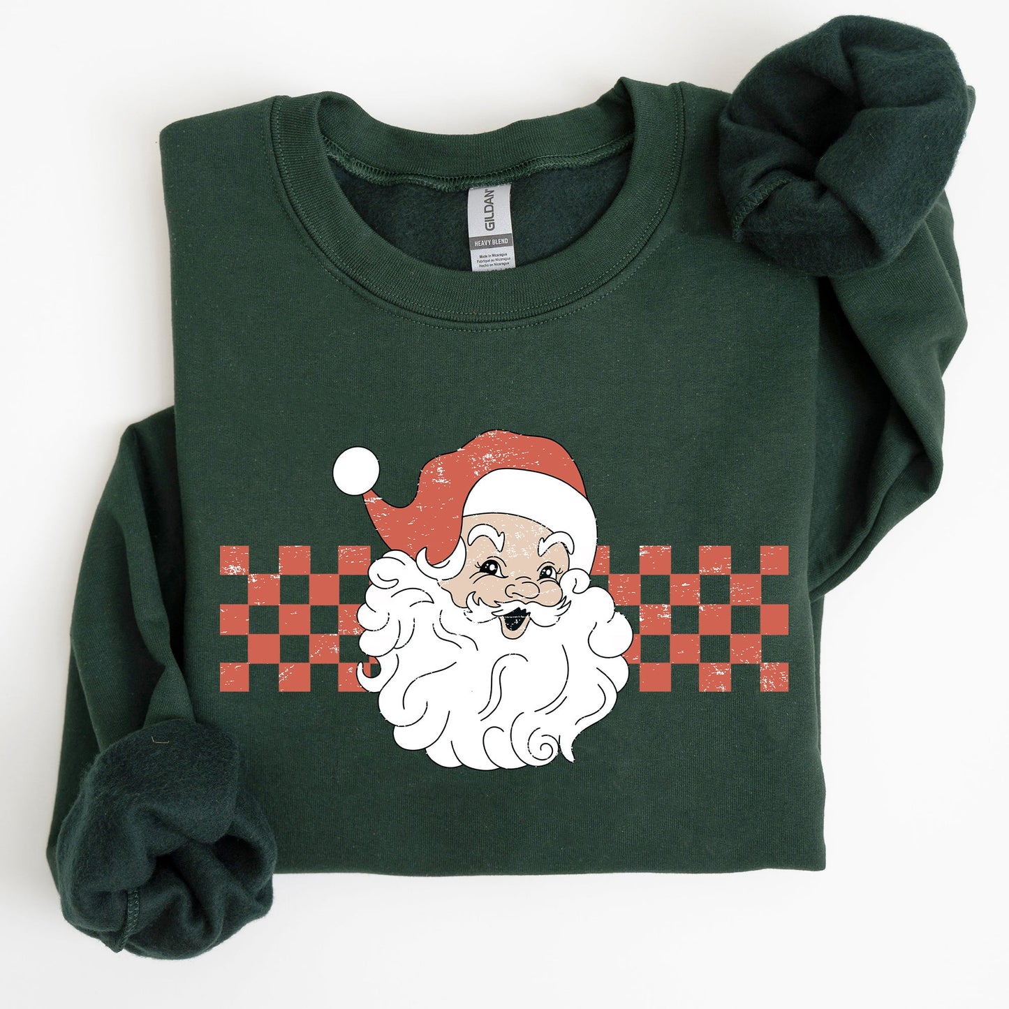 Retro Santa Checkered, Red, Christmas, Winter, Snow, Xmas Sweatshirt