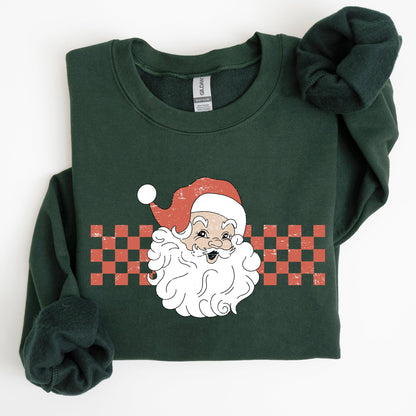 Retro Santa Checkered, Red, Christmas, Winter, Snow, Xmas Sweatshirt