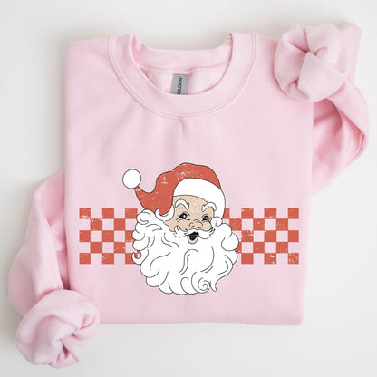 Retro Santa Checkered, Red, Christmas, Winter, Snow, Xmas Sweatshirt