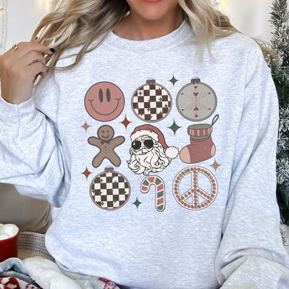 Retro Santa, Christmas, Peace, Snowflake Sweatshirt