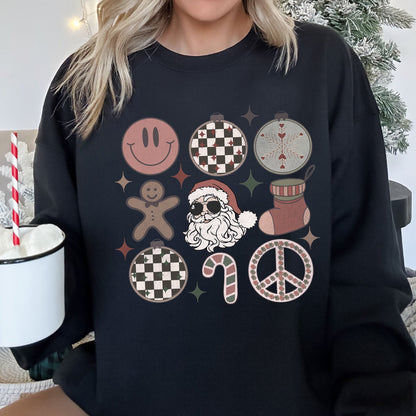 Retro Santa, Christmas, Peace, Snowflake Sweatshirt