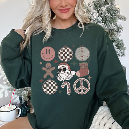 Retro Santa, Christmas, Peace, Snowflake Sweatshirt