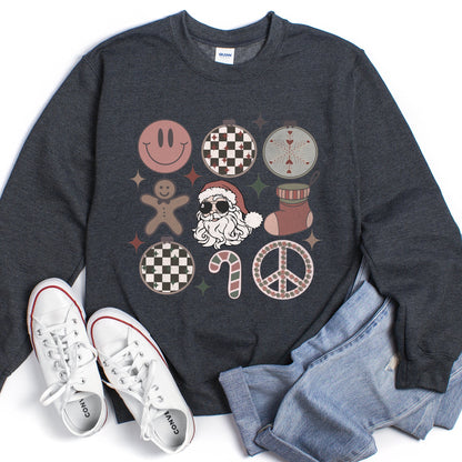 Retro Santa, Christmas, Peace, Snowflake Sweatshirt