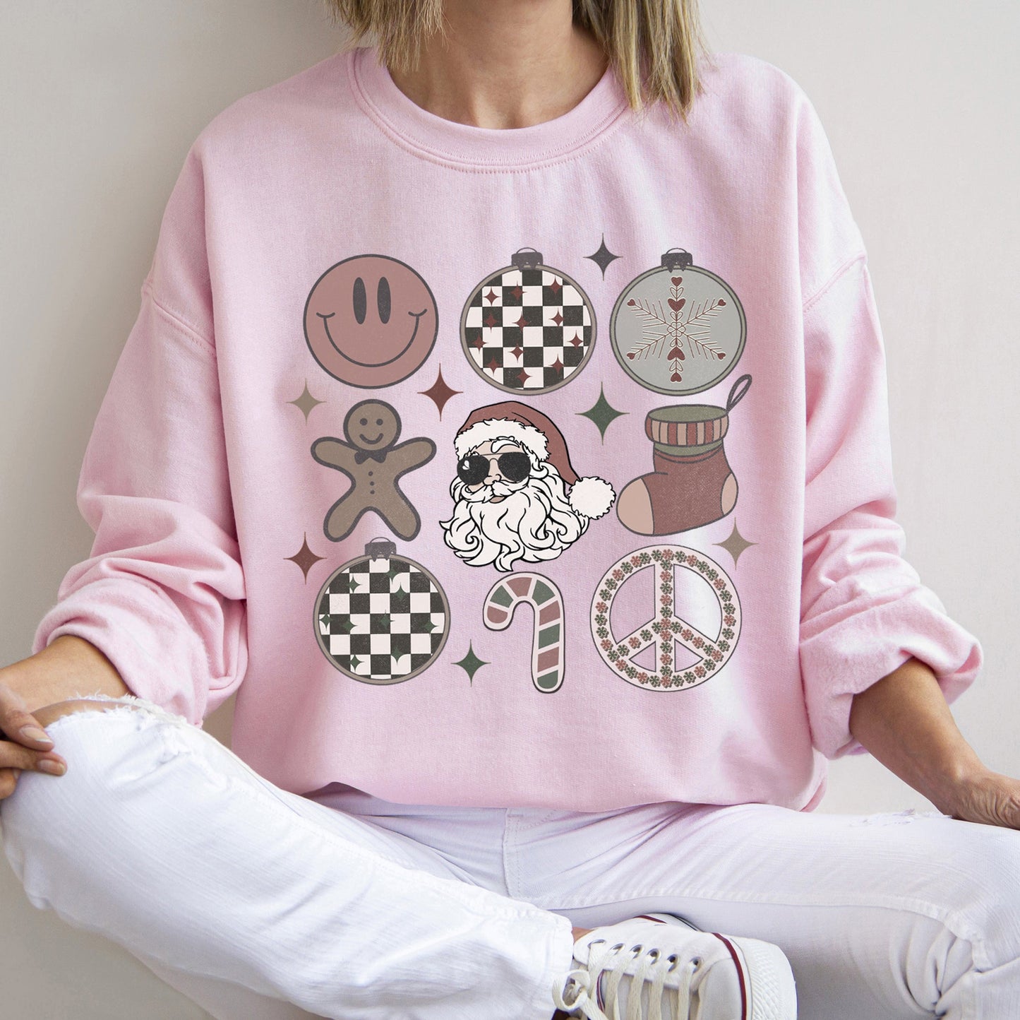 Retro Santa, Christmas, Peace, Snowflake Sweatshirt