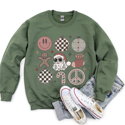 Retro Santa, Christmas, Peace, Snowflake Sweatshirt