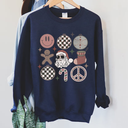 Retro Santa, Christmas, Peace, Snowflake Sweatshirt