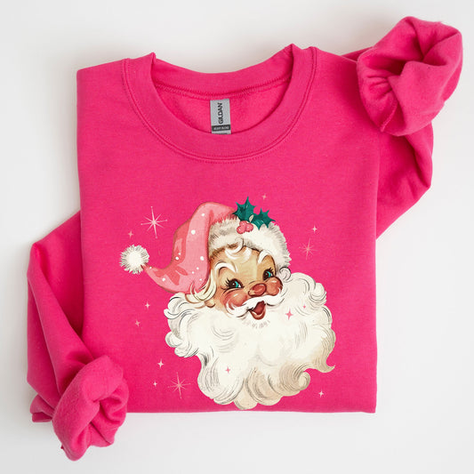 Retro Santa, Pink Christmas Sparkles, Vintage, Winter, Snow, Xmas Sweatshirt