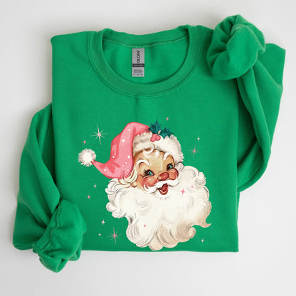Retro Santa, Pink Christmas Sparkles, Vintage, Winter, Snow, Xmas Sweatshirt