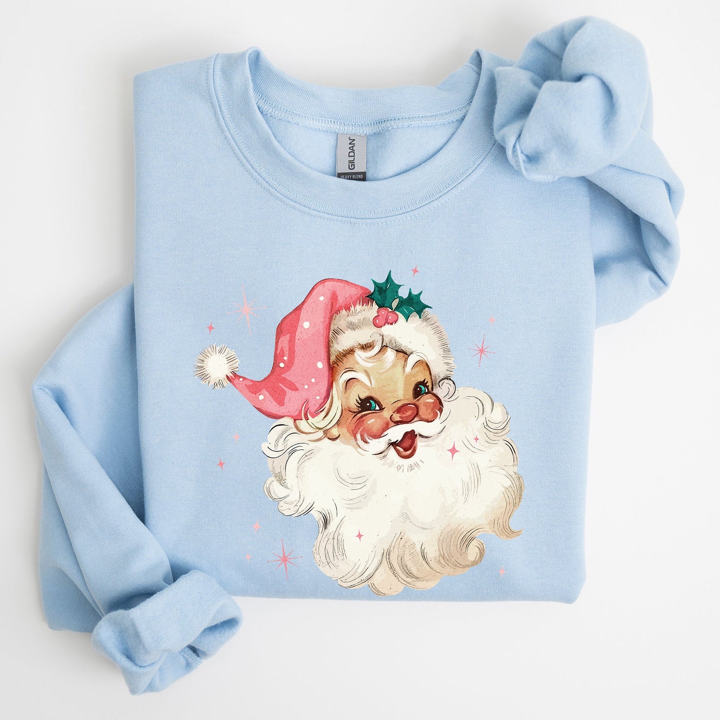 Retro Santa, Pink Christmas Sparkles, Vintage, Winter, Snow, Xmas Sweatshirt