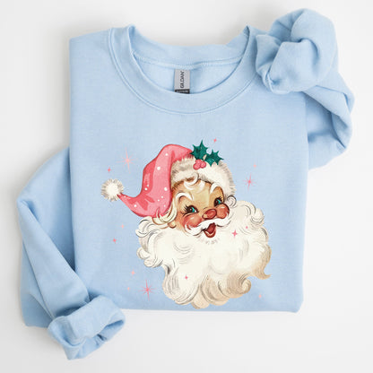 Retro Santa, Pink Christmas Sparkles, Vintage, Winter, Snow, Xmas Sweatshirt