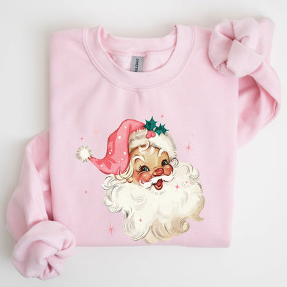 Retro Santa, Pink Christmas Sparkles, Vintage, Winter, Snow, Xmas Sweatshirt