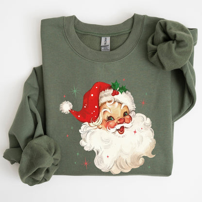 Retro Santa, Red Christmas Sparkles, Vintage, Winter, Snow, Xmas Sweatshirt