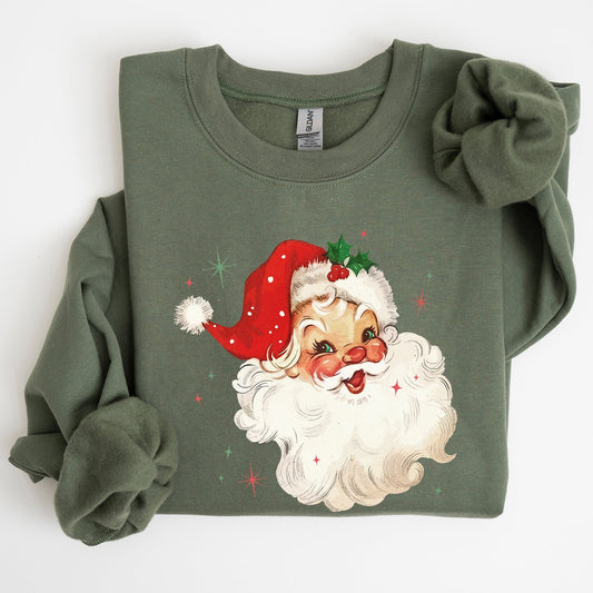 Retro Santa, Red Christmas Sparkles, Vintage, Winter, Snow, Xmas Sweatshirt