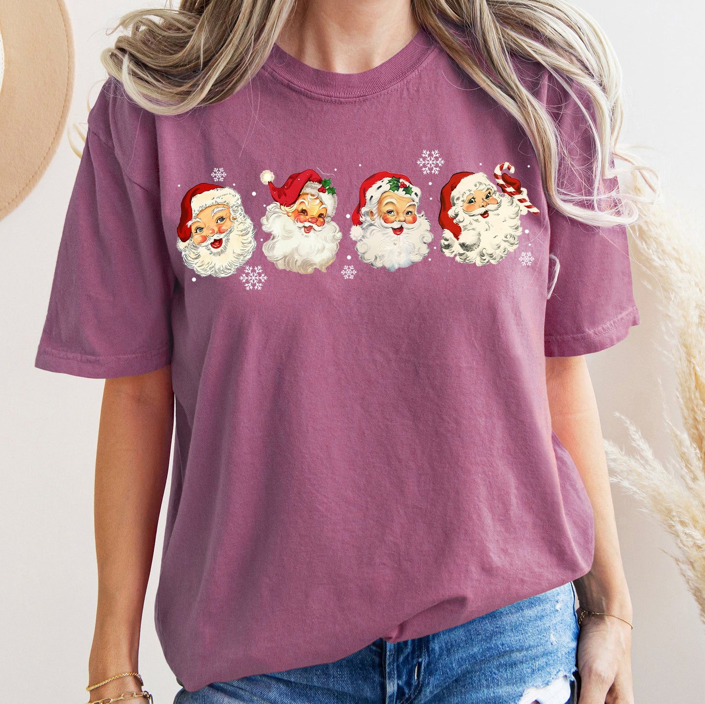 Retro Santas With Snowflakes, Christmas, Comfort Colors Tshirt