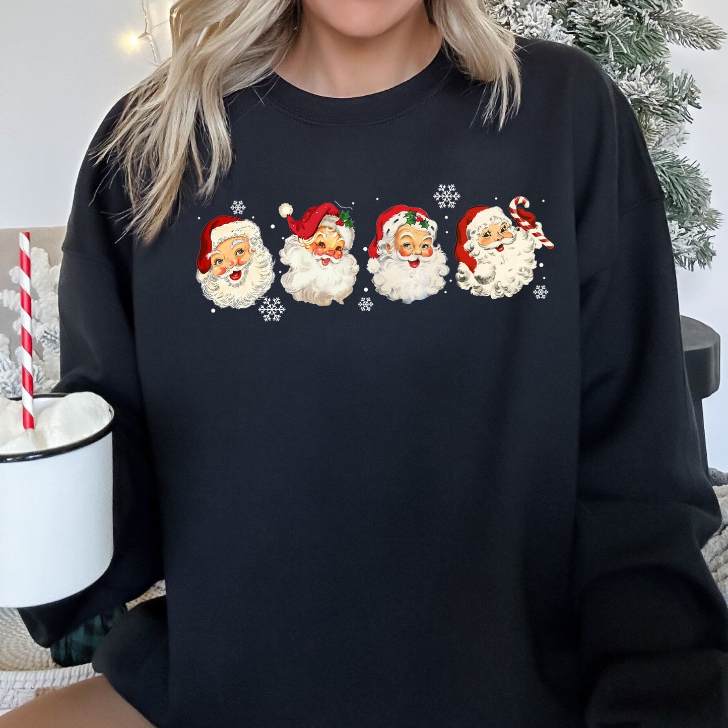 Retro Santas With Snowflakes, Christmas Sweatshirt