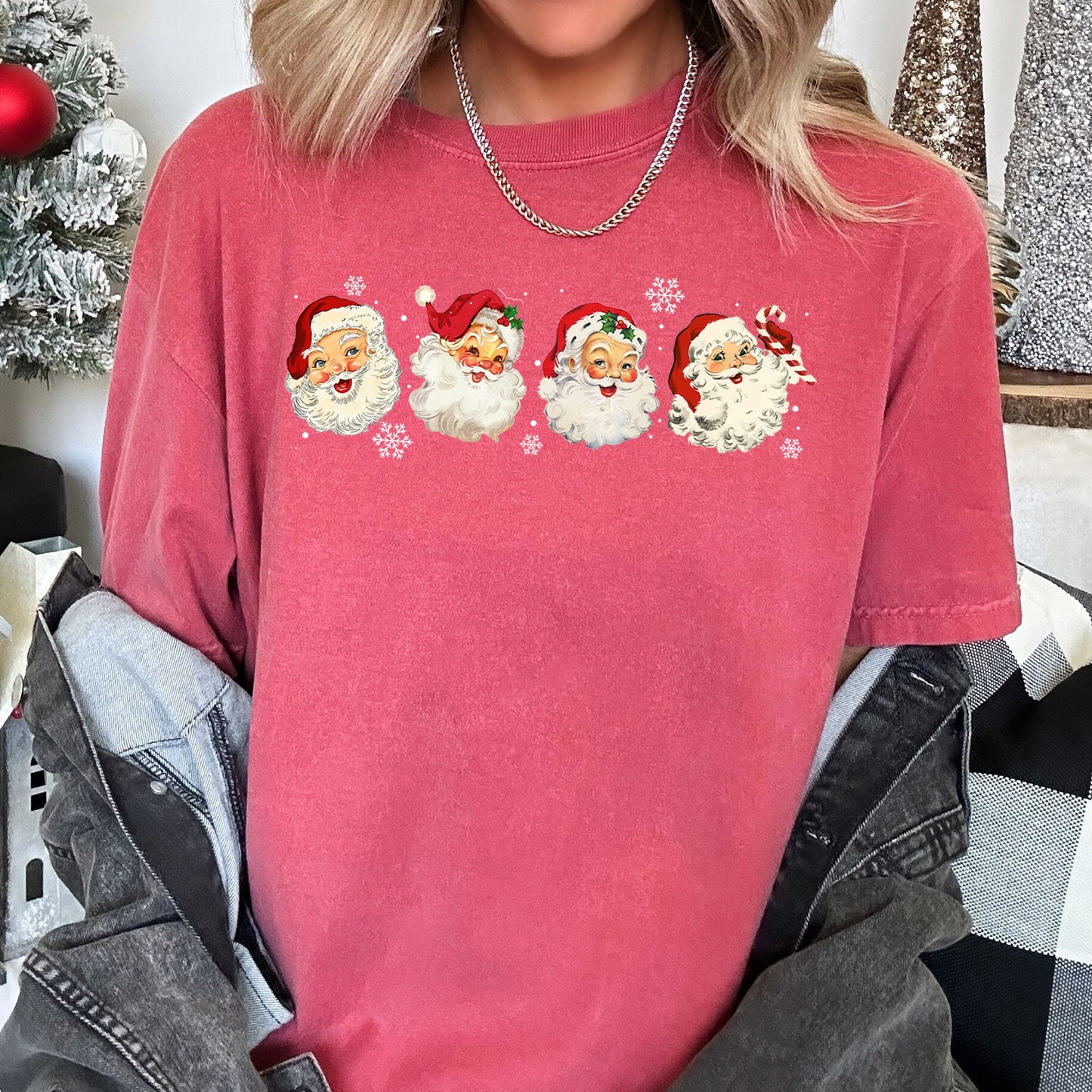 Retro Santas With Snowflakes, Christmas, Comfort Colors Tshirt