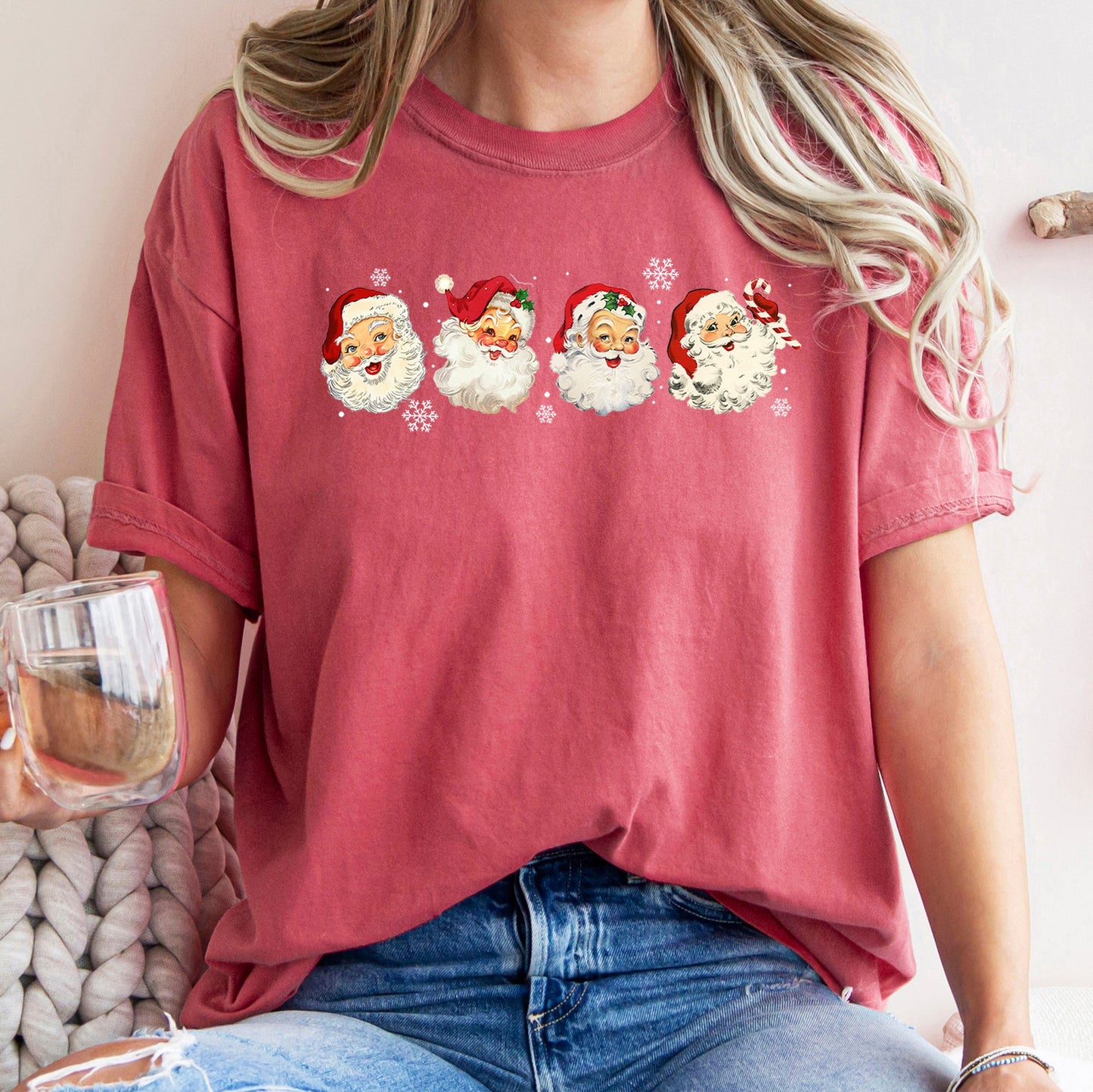 Retro Santas With Snowflakes, Christmas, Comfort Colors Tshirt