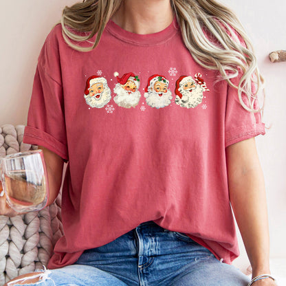 Retro Santas With Snowflakes, Christmas, Comfort Colors Tshirt