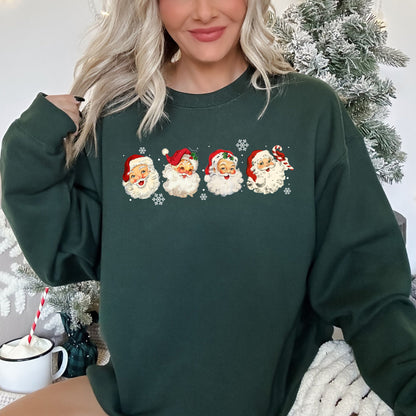 Retro Santas With Snowflakes, Christmas Sweatshirt