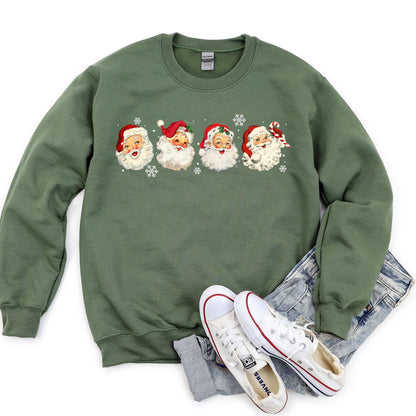 Retro Santas With Snowflakes, Christmas Sweatshirt