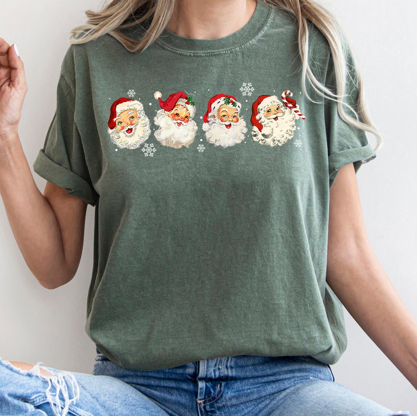 Retro Santas With Snowflakes, Christmas, Comfort Colors Tshirt