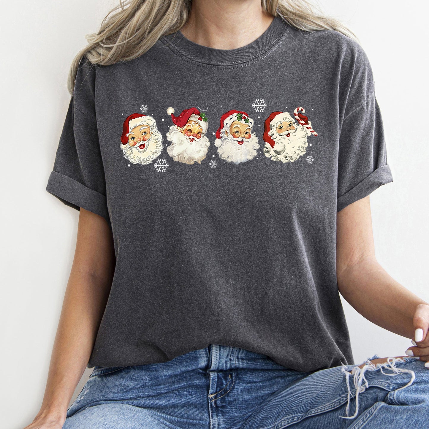 Retro Santas With Snowflakes, Christmas, Comfort Colors Tshirt