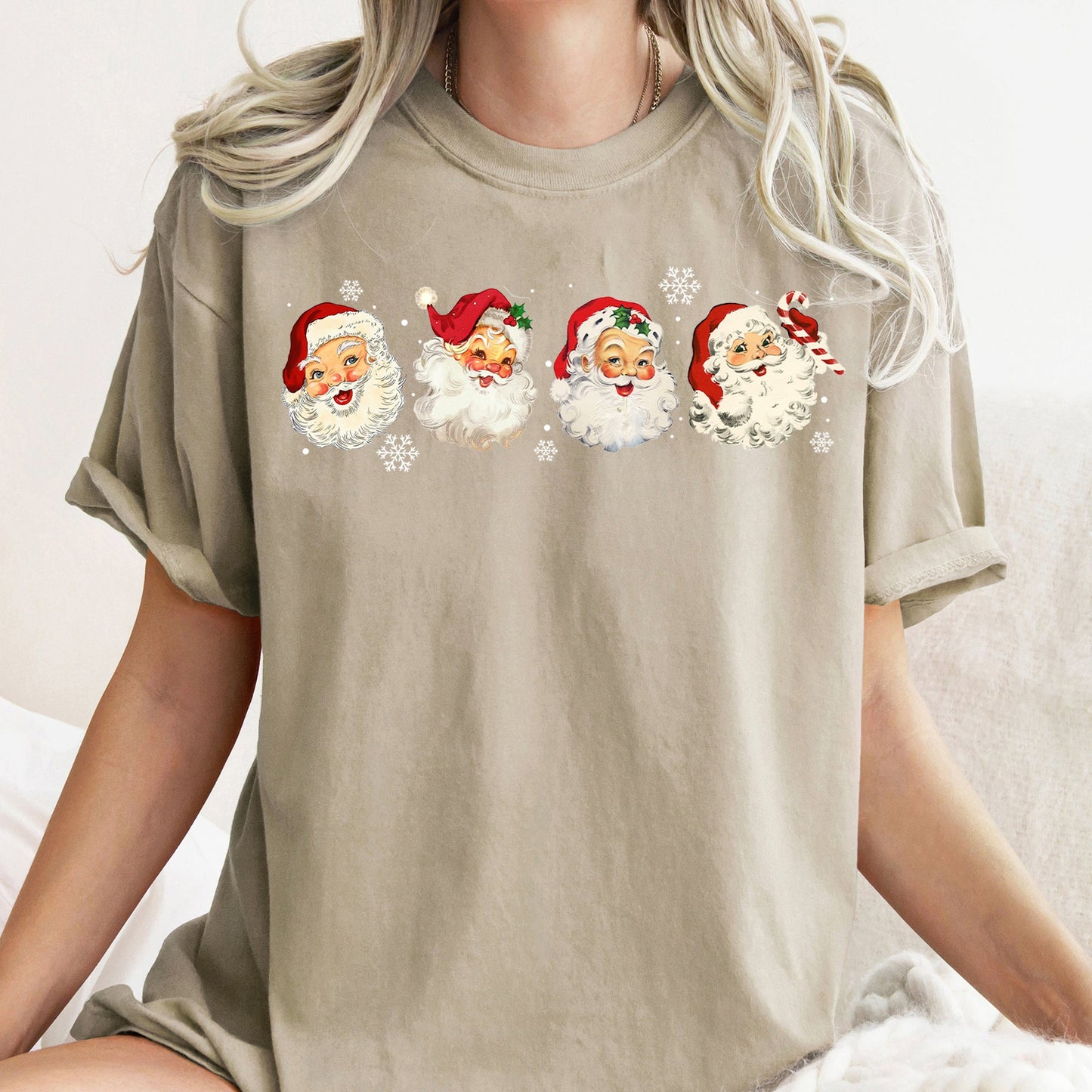 Retro Santas With Snowflakes, Christmas, Comfort Colors Tshirt