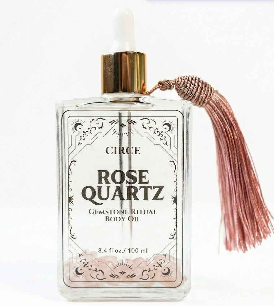 Rose Quartz Gemstone Body Oil — Cherry Blossom Shimmer Oil for Love & Self-Care