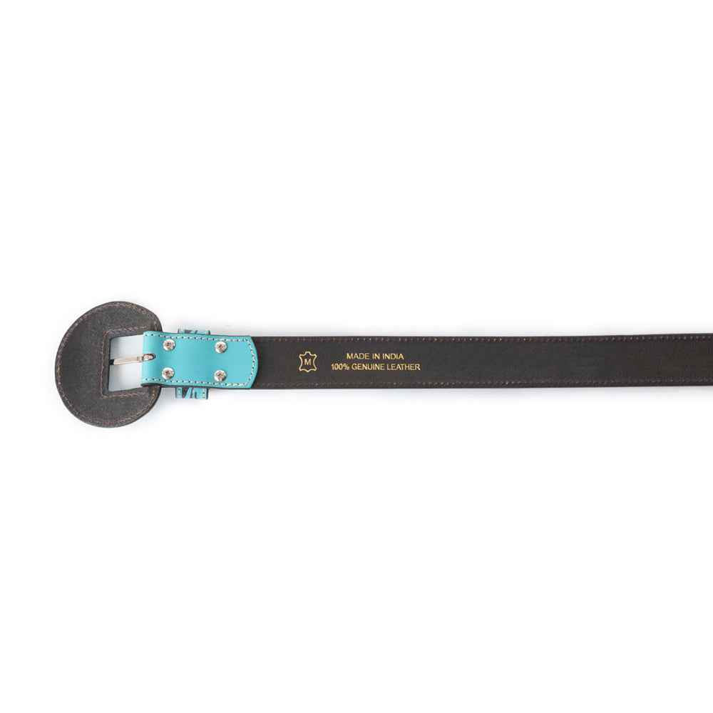 Myra Talon High Azure Tooled Leather Belt for Women - Statement Rodeo Buckle with Western Embossed Floral Design